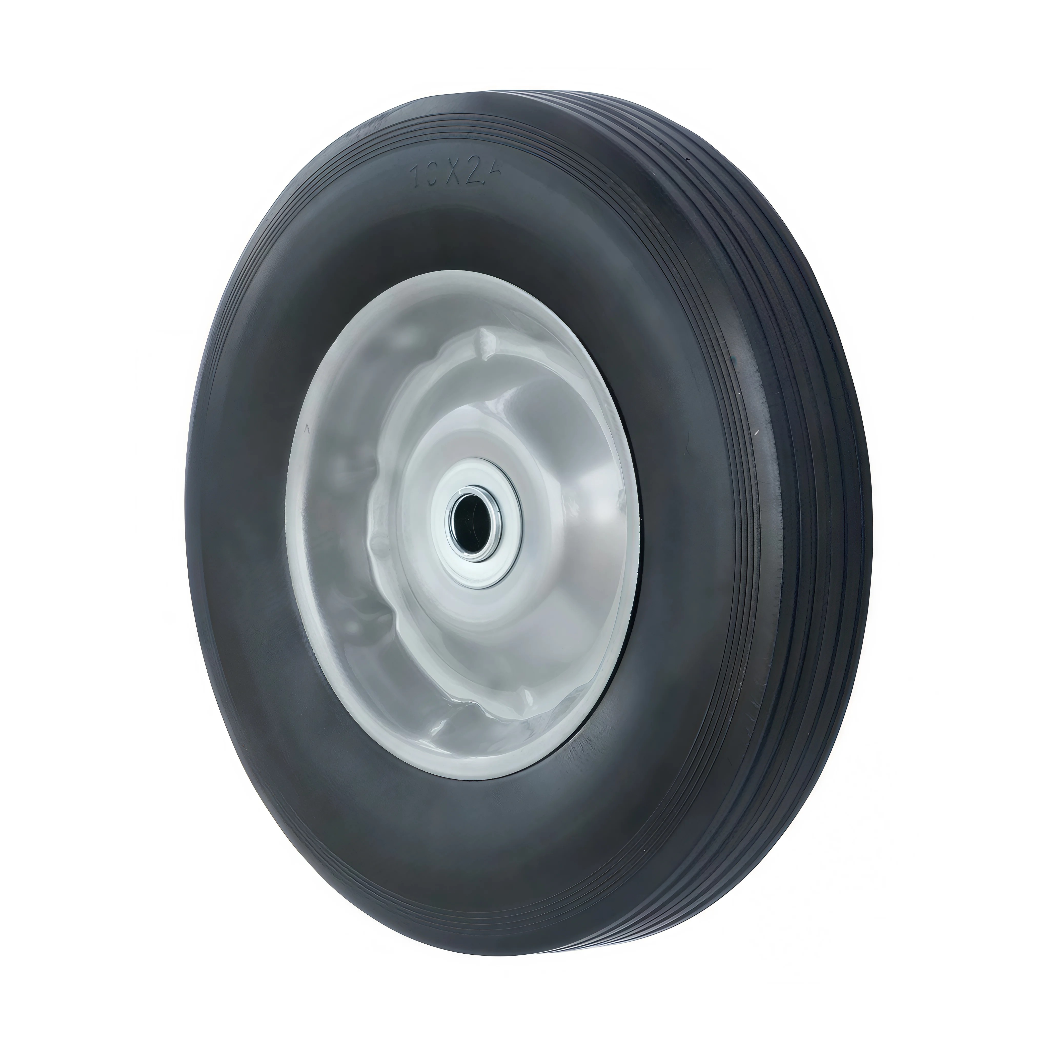 SR 1901-16n - Колесо для тачки / тележки литое бескамерное, диаметр 250 мм, ось 16 мм, металлический обод, несимметричная ступица, роликовый подшипник