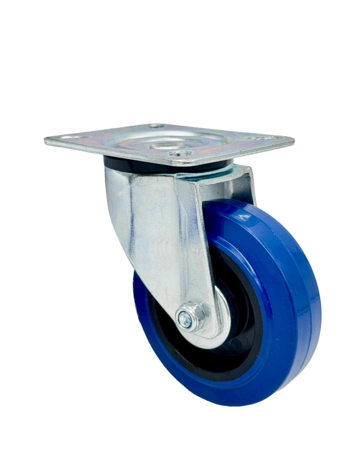 SRCL 42 - Промышленное усиленное колесо синяя резина 100 мм (площ., повор.,  роликоподш.)